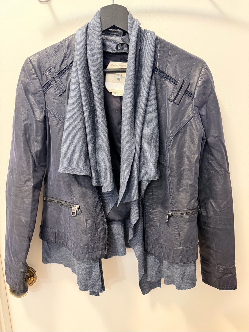 Women’s Navy Layered Faux-Leather Jacket